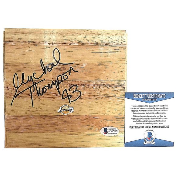 Mychal Thompson LA Lakers Signed Basketball Floorboard Beckett Autographed BAS